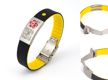 sportarmband rvs clip en geel / zwart siliconen band (141)